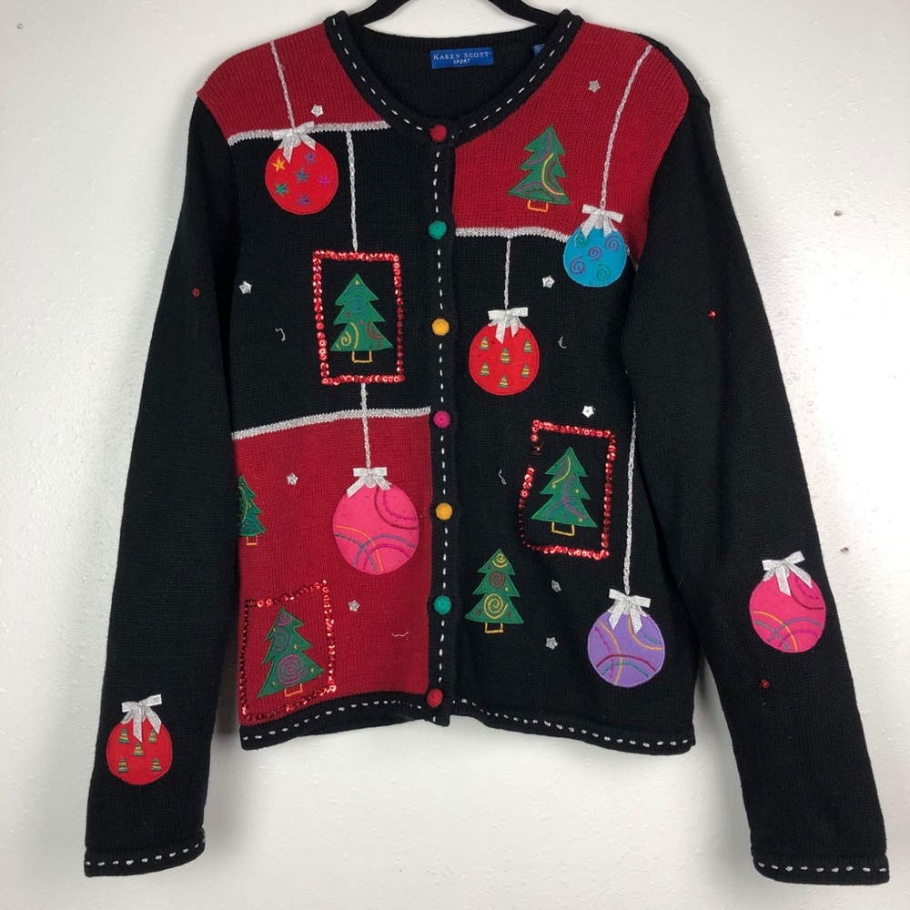 2/$30 Christmas Caridgan bright patchwork sweater